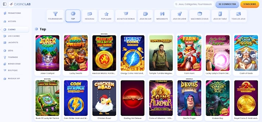 Sélection de jeux variés sur CasinoLab Explorez les machines à sous, jeux de table et casino en direct sur CasinoLab